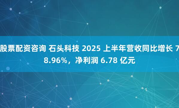 股票配资咨询 石头科技 2025 上半年营收同比增长 78.96%，净利润 6.78 亿元