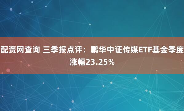 配资网查询 三季报点评：鹏华中证传媒ETF基金季度涨幅23.25%