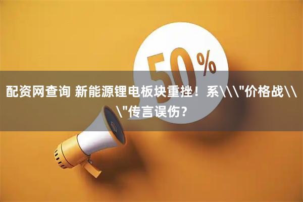 配资网查询 新能源锂电板块重挫！系\＂价格战\＂传言误伤？